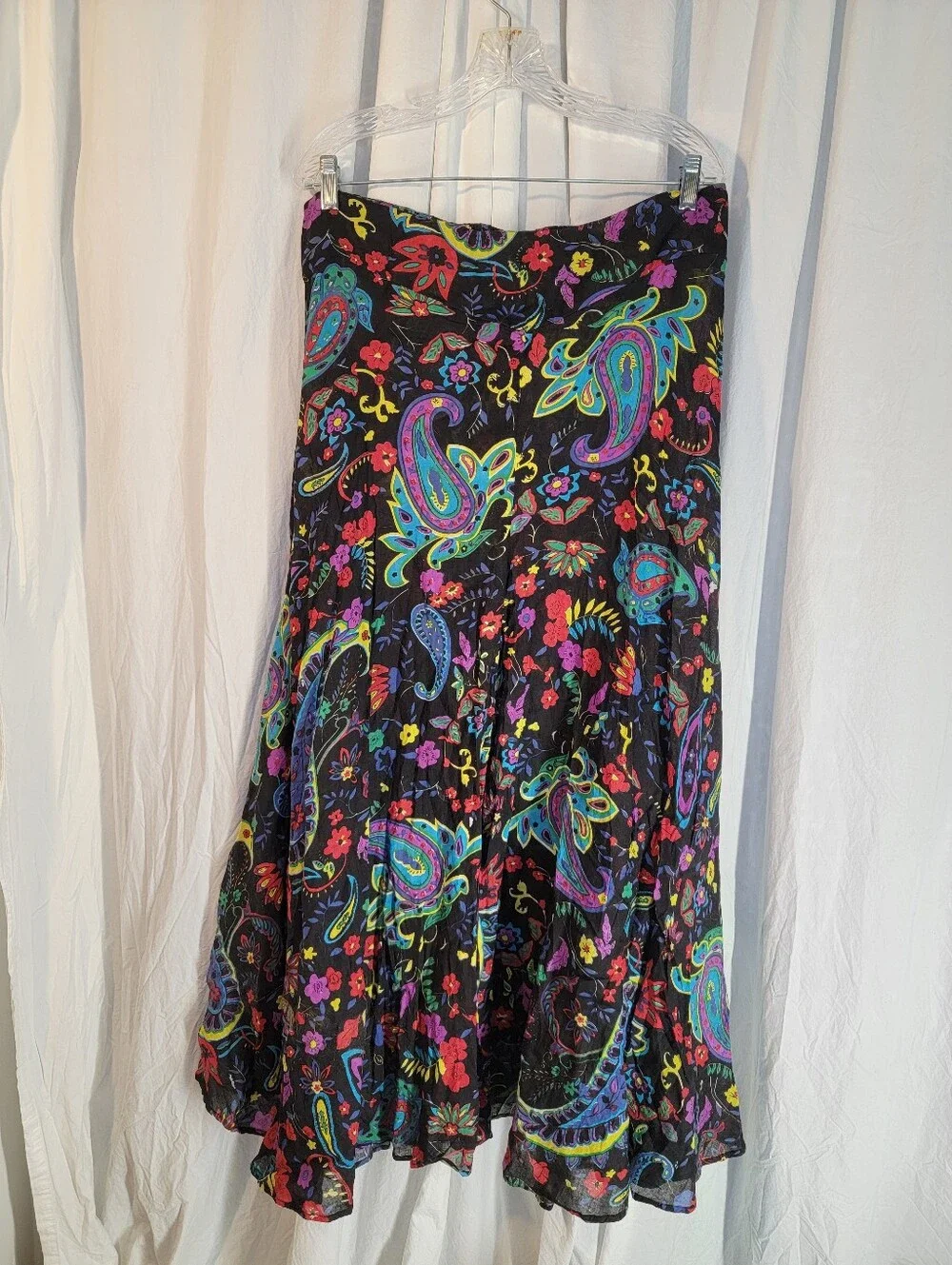 Wide-Leg Paisley Print Palazzo Pants - Black Multi -100% Cotton - Picture 2 of 8